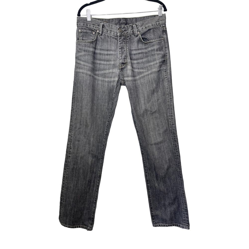 Club Monaco Men 32/34 Slim Straight Jeans Distressed Button Fly Gray Faded Black